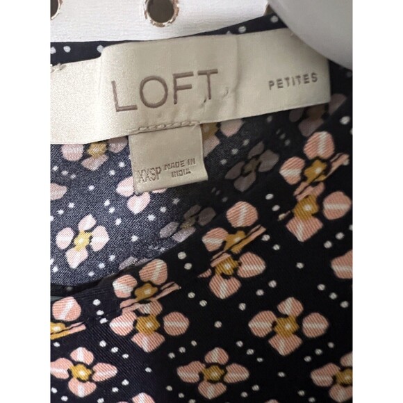 Loft Petites Mosaic Shift Dress LS Tie Belt XXSP Black Pink Yellow  Office - Picture 14 of 15